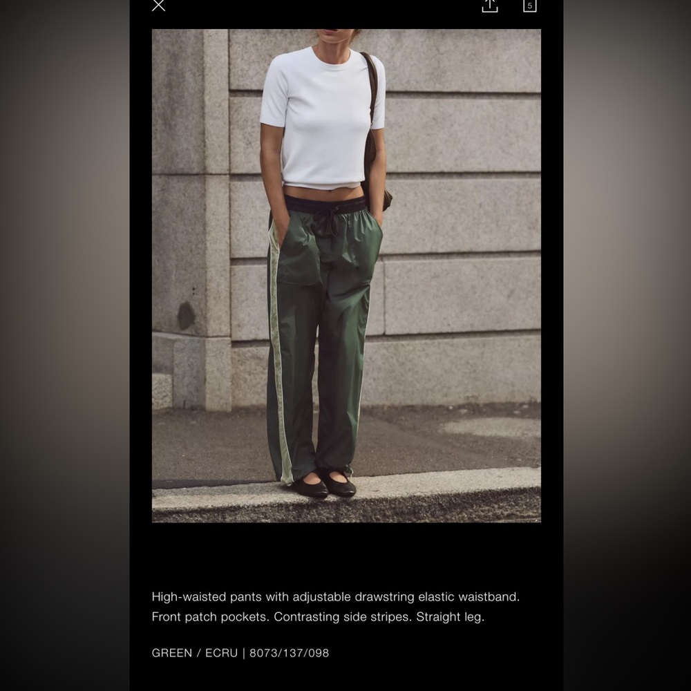 Zara NWT Green High-Waisted Pants with Adjustable Drawstring